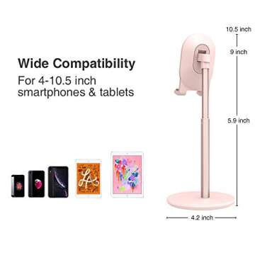 Bright Stone Cell Phone Stand, Angle Height Adjustable Tablet Stand Phone Holder for Desk (4"-10") Pink