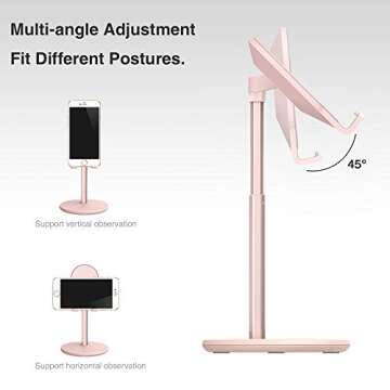 Bright Stone Cell Phone Stand, Angle Height Adjustable Tablet Stand Phone Holder for Desk (4"-10") Pink