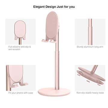 Bright Stone Cell Phone Stand, Angle Height Adjustable Tablet Stand Phone Holder for Desk (4"-10") Pink
