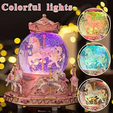 LOVE FOR YOU Gift Wrapped Music Box Carousel Horses Color Lights Unicorn Musical Snow Globe for Girls and Women Baby Kids Sister Daughter Mom Granddaughter Grandma Christmas Birthday Presents Gifts