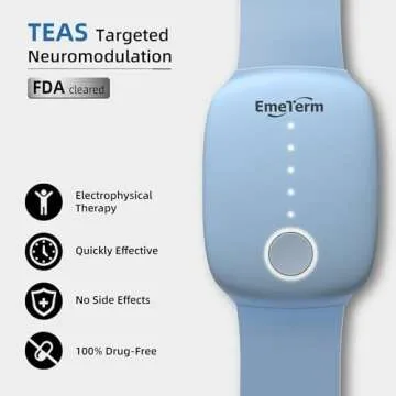 EmeTerm Fashion FDA-Cleared Relieve Nausea Electrode Stimulator Morning Sickness Motion Travel Sickness Vomit Relief Rechargeable No Gel Drug Free Wrist Bands Without Side Effects