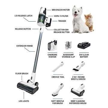 Greenworks 24V Brushless Cordless Stick Vacuum, Lightweight, Handheld, Pet, Anti-Allergen HEPA Filtr...