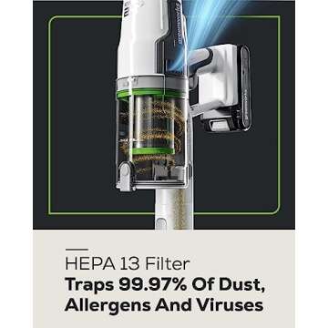 Greenworks 24V Brushless Cordless Stick Vacuum, Lightweight, Handheld, Pet, Anti-Allergen HEPA Filtration, Hard Floor, Carpet, Car, 4Ah Battery, and 30-Minute Charge Time (White)