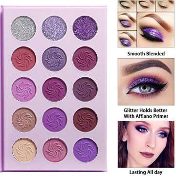 Afflano Purple Eyeshadow Palette Makeup Matte Glitter, Highly Pigmented Pink Eye Makeup Pallet, Drea...