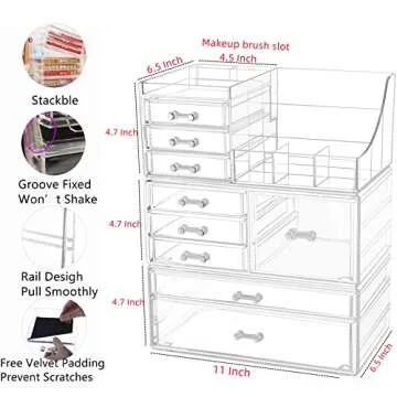 Cq Acrylic Makeup Organizer with 9 Drawers - Large Capacity for Cosmetics & Skincare Products
