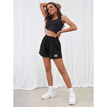 MakeMeChic Women's Casual Drawstring Waist Sweat Shorts Running Track Shorts Black M