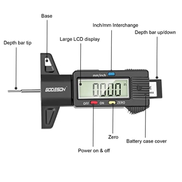 GODESON Digital Tyre Tread Depth Gauge with LCD Display