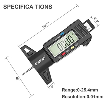GODESON Digital Tyre Tread Depth Gauge with LCD Display