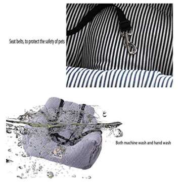 BLOBLO Dog Car Seat Pet Booster Seat Pet Travel Safety Dog Bed for Car with Storage Pocket (Coffee Stripe)