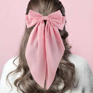 ATODEN Silky Satin Pink Hair Bows 2Pcs Big Hair Bows for Women Hair Ribbons Oversized Long Tail Bow ...
