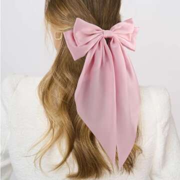 ATODEN Large Silky Satin Pink Hair Bows for Women