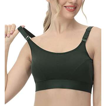HOFISH Women's Maternity & Nursing Sports Bra Cotton Low Impact Wireless Sleep Bra with Support for Pregnancy Breastfeeding Workout Army Green L