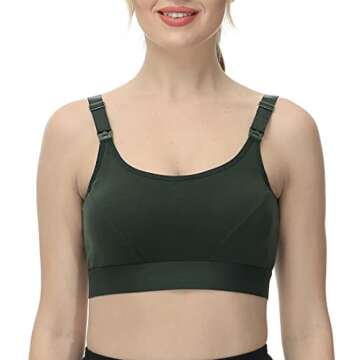 HOFISH Women's Maternity & Nursing Sports Bra Cotton Low Impact Wireless Sleep Bra with Support for Pregnancy Breastfeeding Workout Army Green L