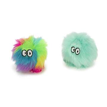SmartyKat (2 Count Fuzzy Friends Plush Catnip Ball Cat Toys - Rainbow/Turquoise, 2 Count