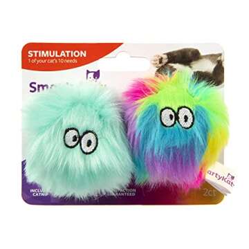 SmartyKat (2 Count Fuzzy Friends Plush Catnip Ball Cat Toys - Rainbow/Turquoise, 2 Count