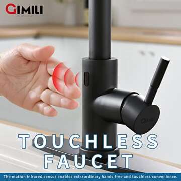 GIMILI Matte Black Touchless Kitchen Faucet - Smart Activated with Pull Down Sprayer