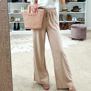 Duyang Women’s Casual Cotton Linen Palazzo Pants with Pockets