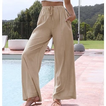 Duyang Women’s Casual Cotton Linen Palazzo Pants with Pockets