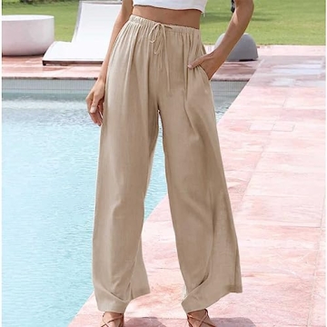 Duyang Women’s Casual Cotton Linen Palazzo Pants with Pockets