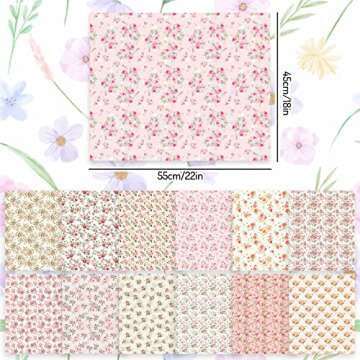 Whaline 12Pcs Spring Cotton Fabric Bundles 18 x 22 Inch Floral Quilting Fabric Patchwork Flower Patt...