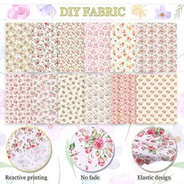 Whaline 12Pcs Spring Cotton Fabric Bundles 18 x 22 Inch Floral Quilting Fabric Patchwork Flower Pattern Precut Fat Quarters for Spring Birthday Sewing DIY Crafts Handmade Clothing