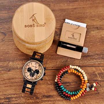 BOBO BIRD Mens Personalized Engraved Wooden Watche, Stylish Wood & Stainless Steel Combined Quartz Casual Wristwatches for Men Family Friends Customized Watch(A-for Husband)