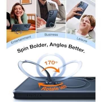 TORRAS 360° Spin Magnetic Stand for Samsung Galaxy S25 Ultra Case, Fit for Magsafe, Military Grade ...