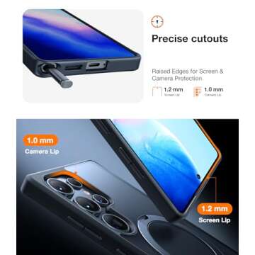 TORRAS 360° Spin Magnetic Stand for Samsung Galaxy S25 Ultra Case, Fit for Magsafe, Military Grade Slim Protective S25 Ultra Case with Kickstand & Ring Holder, Ostand Spin, Translucent Forested Black