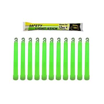 12 Industrial Grade Glow Sticks/ 6 inches Ultra Bright Light Sticks Emergency Light Sticks for Camping Accessories, Hurricane Supplies,Earthquake, Survival Kit and More - Lasts Over 12 Hours (Green)