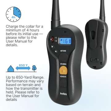 PetSpy P620 Dog Training Shock Collar for Dogs with Vibration, Electric Shock, Beep; Rechargeable and Waterproof Remote Trainer E-Collar - 10-140 lbs