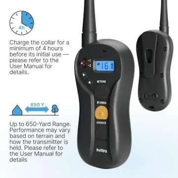 PetSpy P620 Dog Training Shock Collar for Dogs with Vibration, Electric Shock, Beep; Rechargeable and Waterproof Remote Trainer E-Collar - 10-140 lbs