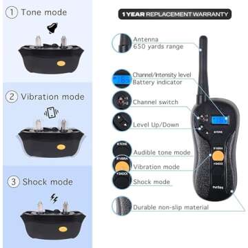 PetSpy P620 Dog Training Shock Collar for Dogs with Vibration, Electric Shock, Beep; Rechargeable and Waterproof Remote Trainer E-Collar - 10-140 lbs
