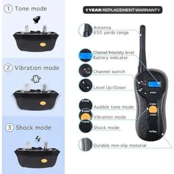 PetSpy P620 Dog Training Shock Collar for Dogs with Vibration, Electric Shock, Beep; Rechargeable and Waterproof Remote Trainer E-Collar - 10-140 lbs