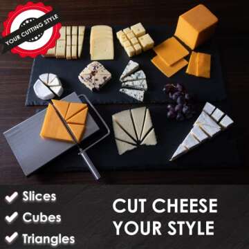TABELTON Cheese Slicer with Wire for Block Cheese - Heavy Duty Adjustable Cheese Cutter Board with 4 Replacement Wires - Stainless Steel Precise Scale for Clear Cuts