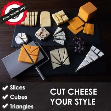 TABELTON Cheese Slicer with Wire for Block Cheese - Heavy Duty Adjustable Cheese Cutter Board with 4 Replacement Wires - Stainless Steel Precise Scale for Clear Cuts