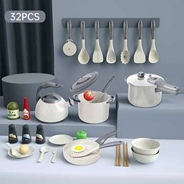 Bruvoalon 32Pcs Kids Play Kitchen Toys Set - Pretend Cooking Fun and Learning!