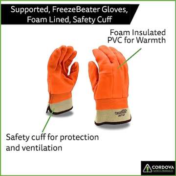 Cordova 5710F Hi-Vis Orange Cold Weather Gloves, Double Dipped, Foam Insulated PVC, Textured Finish, Safety Cuff, Large, 12-Pack Bulk Thermal Gloves