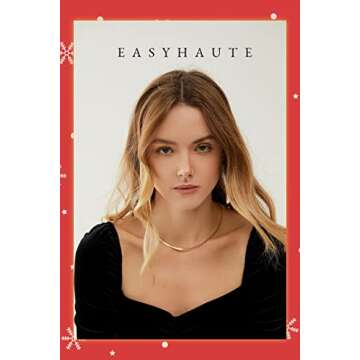 EASYHAUTE Gold Herringbone Chain Necklace 14k Gold Plated Dainty Gold Necklaces for Women Simple Fla...