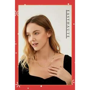 EASYHAUTE Gold Herringbone Chain Necklace 14k Gold Plated Dainty Gold Necklaces for Women Simple Flat Snake Chain Choker Waterproof Jewelry Hypoallergenic Gift for Women(3mm, 14 inch)