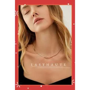 EASYHAUTE Gold Herringbone Chain Necklace 14k Gold Plated Dainty Gold Necklaces for Women Simple Flat Snake Chain Choker Waterproof Jewelry Hypoallergenic Gift for Women(3mm, 14 inch)