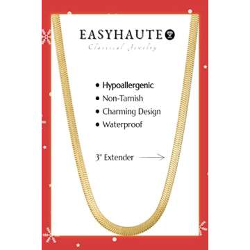 EASYHAUTE Gold Herringbone Chain Necklace 14k Gold Plated Dainty Gold Necklaces for Women Simple Flat Snake Chain Choker Waterproof Jewelry Hypoallergenic Gift for Women(3mm, 14 inch)