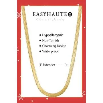 EASYHAUTE Gold Herringbone Chain Necklace 14k Gold Plated Dainty Gold Necklaces for Women Simple Flat Snake Chain Choker Waterproof Jewelry Hypoallergenic Gift for Women(3mm, 14 inch)