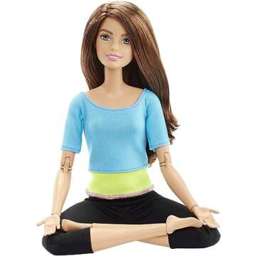 Barbie Made to Move Fashion Doll with Brown Hair Wearing Blue Color-Blocked Top & Yoga Leggings, Flexible with 22 Posable "Joints"