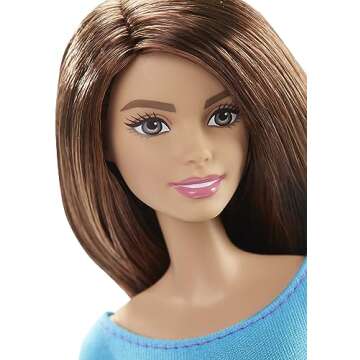 Barbie Made to Move Fashion Doll with Brown Hair Wearing Blue Color-Blocked Top & Yoga Leggings, Flexible with 22 Posable "Joints"