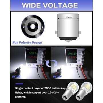 Alopee 1156 LED Bulb White Super Bright Non Polarity DC 9-30V Replacement for P21W 7506 1141 5008 Reverse Turn Signal Brake Lights Motorcycle Lawn Tractor Light, Pack of 2