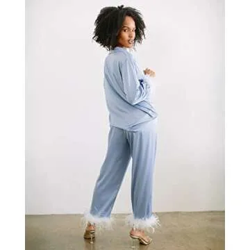 Belle's Feather Bridal Pajamas - Elegant Satin Sleepwear