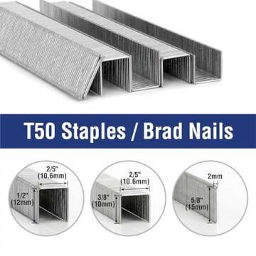 WORKPRO Heavy Duty T50 7500-Count Staples for Staple Gun, 1/2"+3/8" Staples and 5/8" Brad Nails Combo Kit, Galvanized Staples for Upholstery, Woodworking Projects and Home Renovations