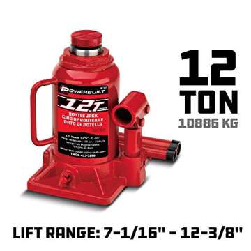 Powerbuilt Heavy Duty 12-Ton Bottle Jack, 24000-Pound Capacity Hydraulic Car Lift, Vehicles, Trucks, Red 647502