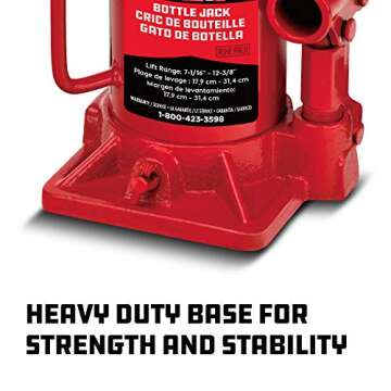 Powerbuilt Heavy Duty 12-Ton Bottle Jack, 24000-Pound Capacity Hydraulic Car Lift, Vehicles, Trucks, Red 647502