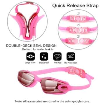 Hurdilen Swim Goggles Swimming Goggles No Leaking with Nose Clip, Earplugs, Swim Cap and Case for Me...